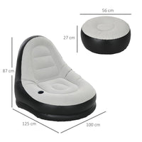 Outsunny Inflatable Chair and Foot Stool for Gaming Reading Watching GREY