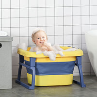 HOMCOM Foldable Baby Bathtub for Newborns Infants Toddlers with Stool Yellow