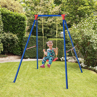 Metal Swing Set w/ Adjustable Rope A-Frame Stand Outdoor Playset Outsunny