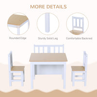 HOMCOM 4-Piece Set Kids Wood Table Chair Bench Storage Function for 3 Years+ Beige White