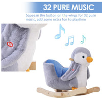 HOMCOM Animal Baby Rocking Horse Penguin Plush Musical Button with 32 Songs Wood