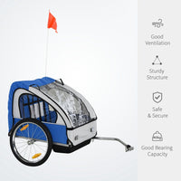 HOMCOM 18m+ 2-Seat Child Bike Trailer for Kid with Steel Frame Seat Belt Blue