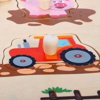 SOKA Wooden Farm Animals Peg Puzzles Toy Montessori Toddler Jigsaw Puzzle Board