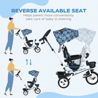 HOMCOM 6 in 1 Trike Tricycle for Toddler 1-5 Years with Parent Handle Light Blue