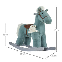 HOMCOM Kids Plush Ride-On Rocking Horse with Plush Toy Sound Handle Grip BLUE