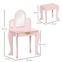 Kids Dressing Table and Stool with Mirror and Drawer for Ages 3-6 Years Pink