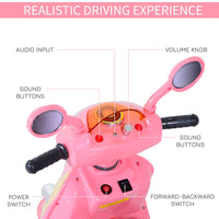 HOMCOM Electric Ride on Toy Car Kids Motorbike Children Battery Tricycle PINK