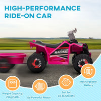 HOMCOM Electric Quad Bike 6V Kids Ride On ATV with Back Trailer for 18-36 Months PINK