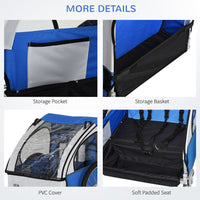 HOMCOM 18m+ 2-Seat Child Bike Trailer for Kid with Steel Frame Seat Belt Blue