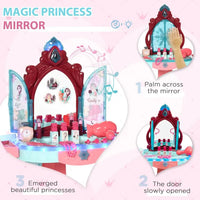 HOMCOM 31 Piece Kids Dressing Table with Magical Princess Mirror Light and Music