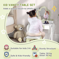 ZONEKIZ Kids Vanity Table Set Beauty Flower Design for Ages 3-6 Years White