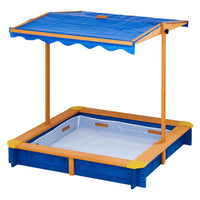 Teamson Kids Large Wooden Sand Pit with Lid for Garden Adjustable Sand Box