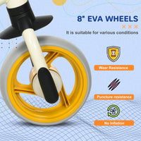 AIYAPLAY 8 inch Baby Balance Bike with Adjustable Seat Puncture-Free EVA Wheels Orange