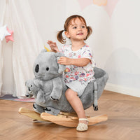 Kids Plush Ride-On Rocking Horse Koala-shaped Toddler Toy with Gloved Doll Grey