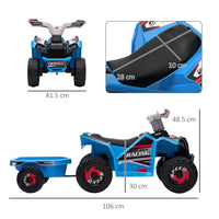 HOMCOM Electric Quad Bike 6V Kids Ride-On ATV with Back Trailer Blue