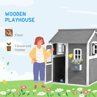 Outsunny Wooden Wendy House for Kids with Floor for Gardens Patios Grey
