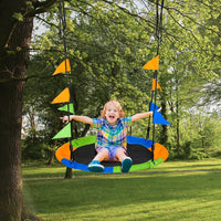 Saucer Tree Swing Metal Tube Adjustable Rope Garden Blue Green Orange