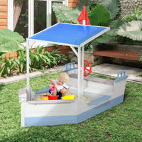 Outsunny Kids Wooden Sand Pit with UV Protections Canopy for Ages 3-8 Years