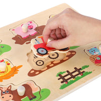 SOKA Wooden Farm Animals Peg Puzzles Toy Montessori Toddler Jigsaw Puzzle Board