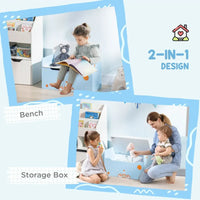ZONEKIZ Two-In-One Wooden Toy Box Kids Storage Bench with Safety Rod Blue
