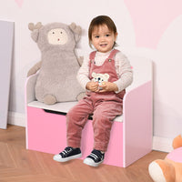 HOMCOM Kids Wooden Toy Box Children Storage Chest Bench Organiser Bedroom Pink