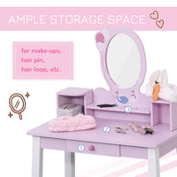 HOMCOM Kids Dressing Table and Stool Set Make Up Desk with Storage Pink