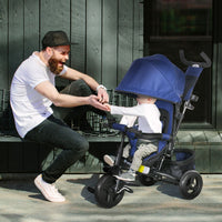 HOMCOM 6 in 1 Kids Trike Tricycle Stroller with Parent Handle Blue