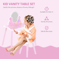 HOMCOM Girls Kids Pink Dressing Table Make Up Play Set Desk Chair Mirror