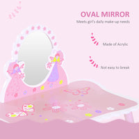 HOMCOM Girls Kids Pink Dressing Table Make Up Play Set Desk Chair Mirror