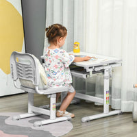 HOMCOM Kids Desk and Chair Set Adjustable Tiltable with Drawer Pen Slot Hook WHITE