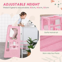 HOMCOM Kids Step Stool Adjustable Standing Platform Toddler Kitchen Stool Pink