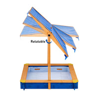 Teamson Kids Large Wooden Sand Pit with Lid for Garden Adjustable Sand Box