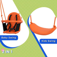 Outsunny Garden Swing Set for Toddlers Kids with Seats Safety Belt Orange