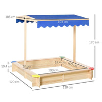 Outsunny Kids Wooden Cabana Sandbox Children Outdoor Playset with Bench Canopy
