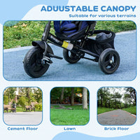 HOMCOM 6 in 1 Kids Trike Tricycle Stroller with Parent Handle Blue