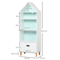 HOMCOM 142x50cm Childs Rocket Bookshelf with 3 Shelves Drawer Wood Legs White