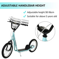 HOMCOM 90-96cm Kids Kick Scooter Adjustable Handlebar Inflatable Wheels BLUE