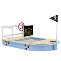 Outsunny Sand Pit with Blackboard Flag Storage Deck for Outdoor Play Blue