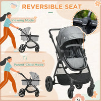 HOMCOM Foldable Baby Pushchair with Fully Reclining Backrest From Birth to 3 Years Grey