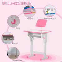 HOMCOM Kids Desk and Chair Set with Drawer Book Stand Cup Holder Pen Slot Pink