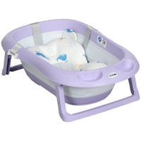 ZONEKIZ Foldable Baby Bathtub with Non-Slip Support Legs Cushion Shower Holder Purple