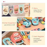 HOMCOM 50 Pcs Kids Kitchen Play set Pretend Trolley Cart Toys for Age 3-6 Years