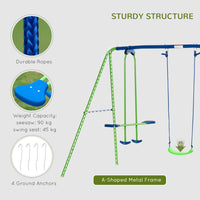 Outsunny Metal 2 Swings & Seesaw Set Height Adjustable Outdoor Play Set GREEN