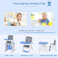 HOMCOM 3-in-1 Convertible Baby High Chair Booster Seat with Removable Tray Blue