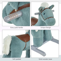 HOMCOM Kids Plush Ride-On Rocking Horse with Plush Toy Sound Handle Grip BLUE