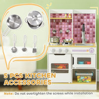 AIYAPLAY Kids Play Kitchen, Pretend Play Kitchen with Realistic Oven, Stove, Sink, Kitchen Accessories, Cooking Playset with Light, Sound, for Ages 3+ Years, White