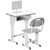 HOMCOM Kids Desk and Chair Set with Drawer Book Stand Cup Holder Pen Slot Grey