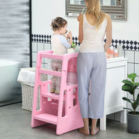 HOMCOM Kids Step Stool Adjustable Standing Platform Toddler Kitchen Stool Pink
