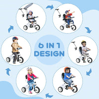 HOMCOM 6 in 1 Kids Tricycle with Removable Handle for 1.5 year Blue