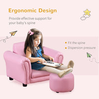 HOMCOM Kids Sofa Children Chair Seat Armchair with Footstool Playroom Bedroom Pink